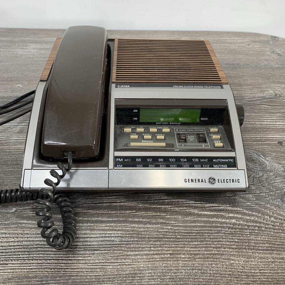 Vtg GE General Electric # 7-4722 Corded Phone Alarm Clock Radio & Manual WORKS
